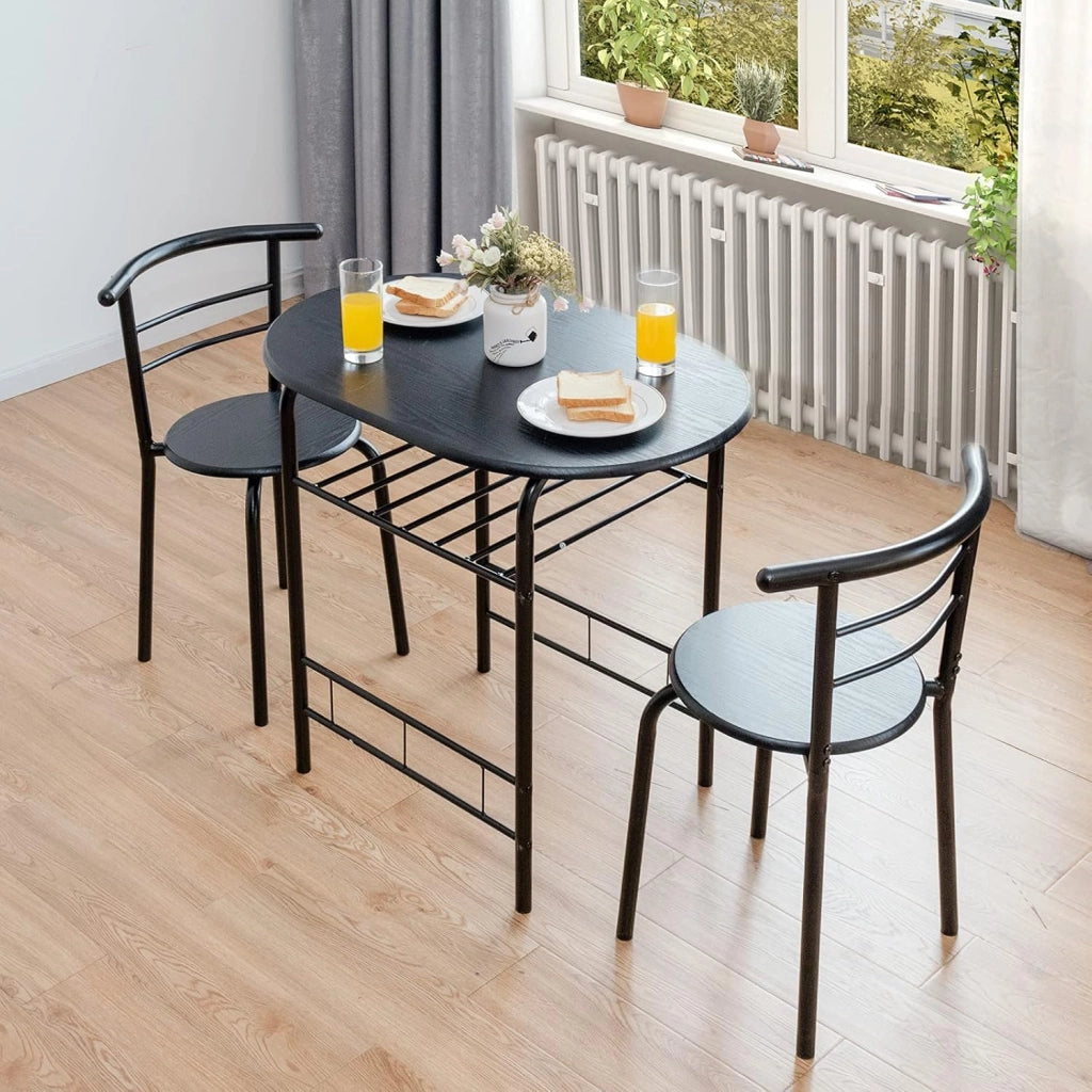 Set di 3 Pezzi da Giardino, Set Tavolo e Sedie, Tavolo con 2 Sedie, Set Mobili da Esterno, Ideale per Cucina, Balcone, Caffetteria, Giardino e Terrazza, Moderno (Nero)