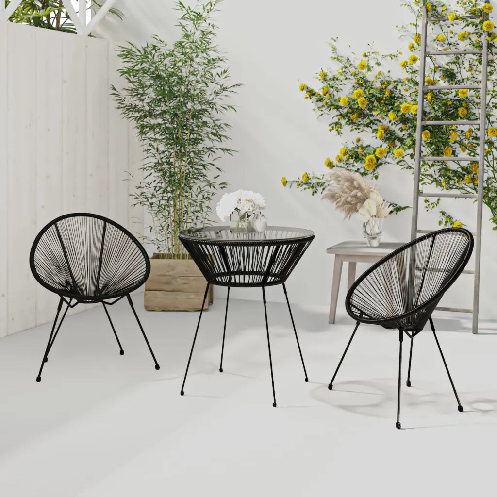 Set da Pranzo per Giardino 3 pz in Rattan PVC Nero cod mxl 35744