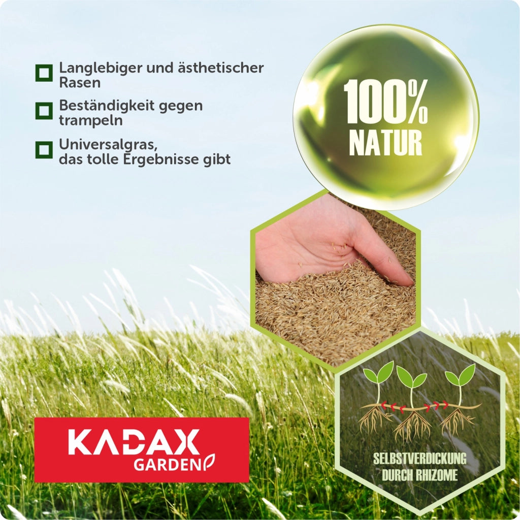 Semi di erba KADAX 10 kg, resistenti al calpestio, auto-infittinti, per prato ornamentale, 400 m²