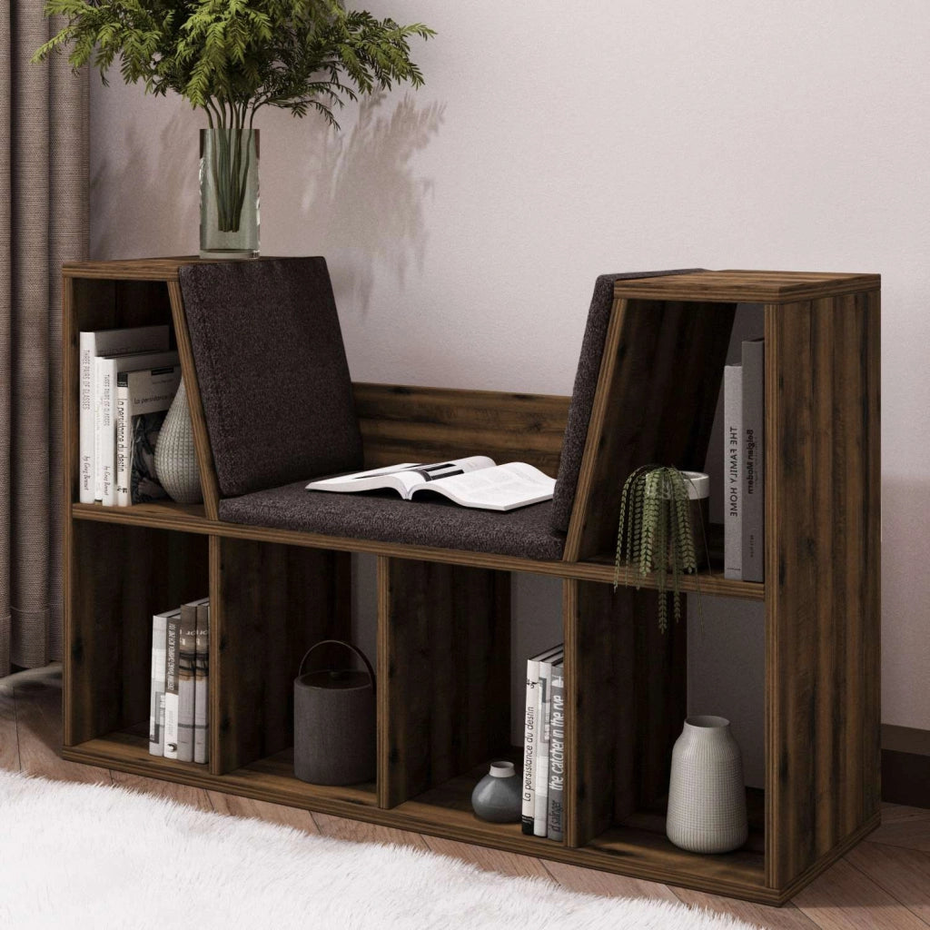 Libreria "Livora" con seduta in legno - 103 x 30 x 63 cm - Marrone