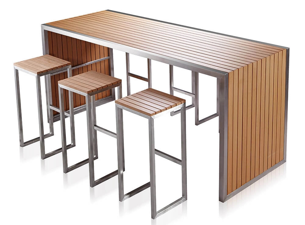 Set Bar Tavolo e 6 Sgabelli da Giardino in Acciaio e Sumpar Wood Kraus Donatello