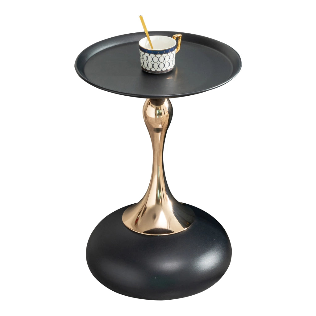 Tavolino da caffè tondo in metallo - per soggiorno e camera da letto - nero e oro - 44x41x20 cm