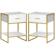 Set 2 Comodini Moderni con Cassetto e Ripiano Aperto 45x40x60 cm in MDF e Acciaio Bianco e Oro