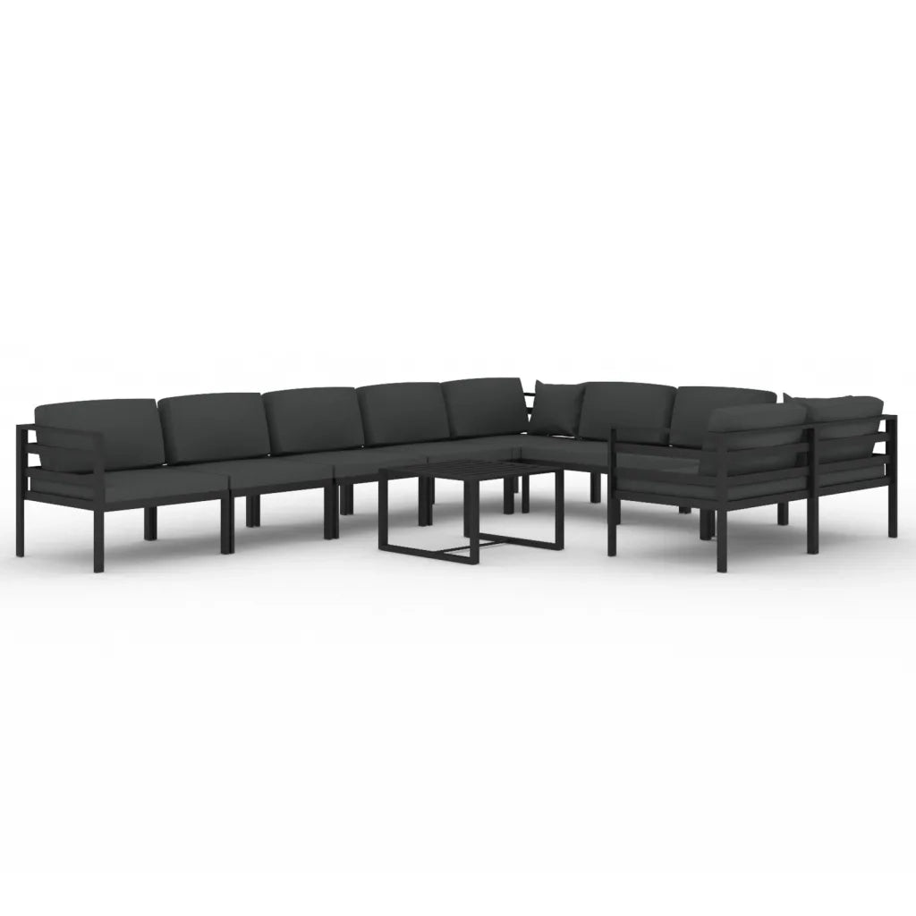 Set Divani da Giardino 10 pz con Cuscini in Alluminio Antracite 3107824