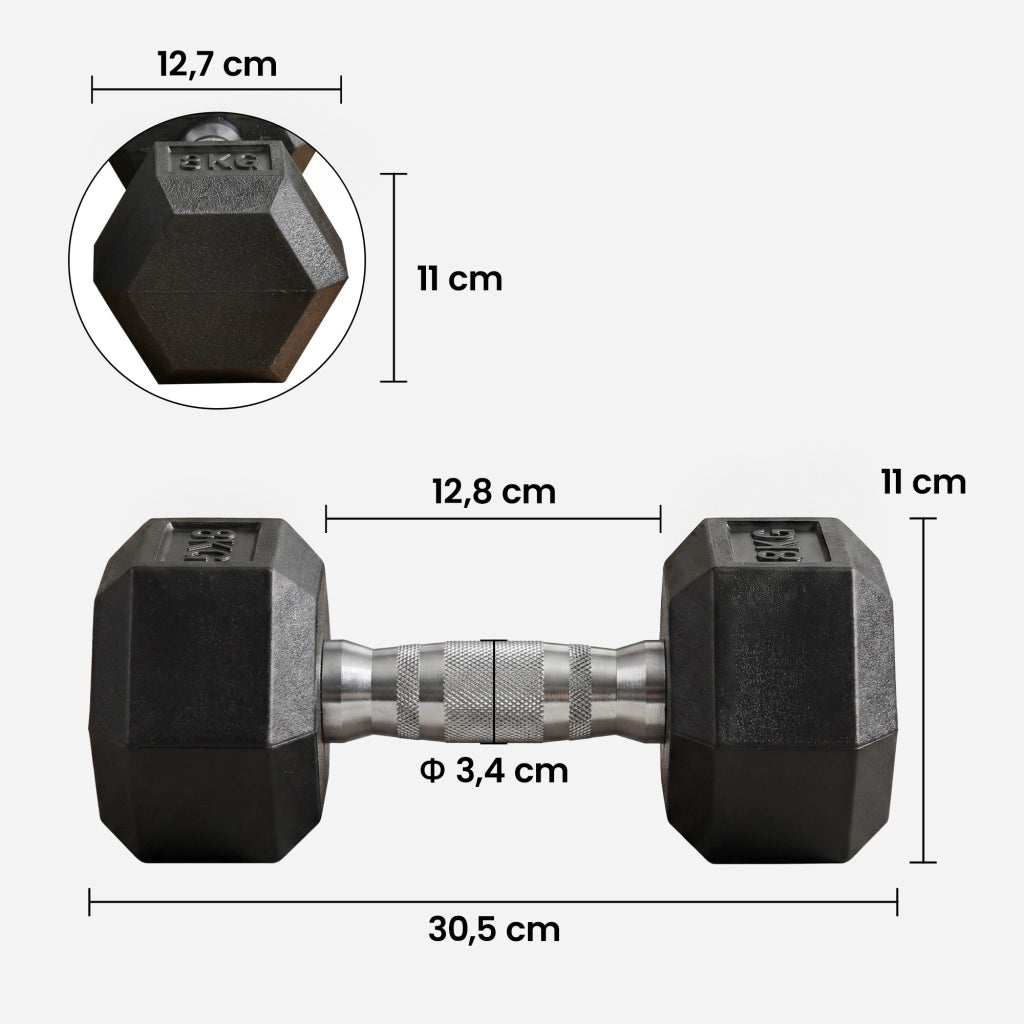 Set manubri corti esagonali 16 kg ¨C zephmum ¨C metallo gomma nero