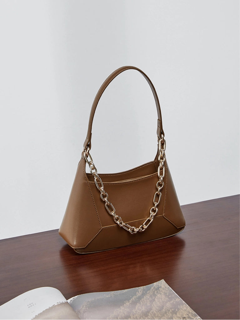 Borsa a tracolla da donna in vera pelle marrone
