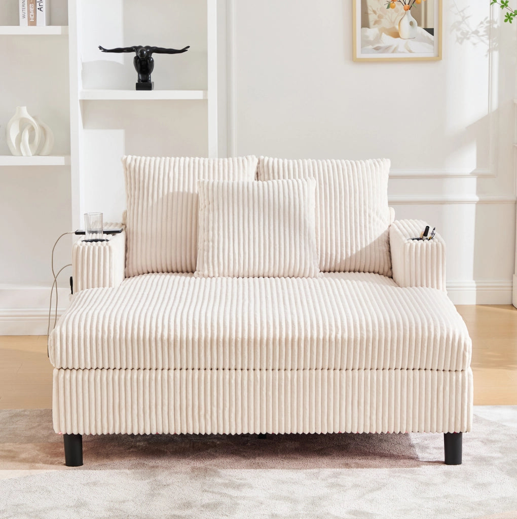 Poltrona relax oversize beige con LED, USB e portabevande