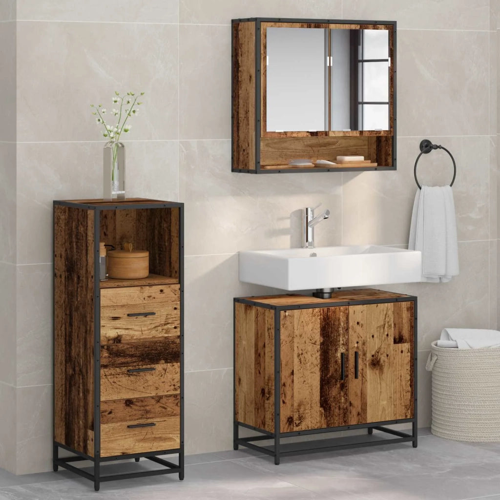 Set di mobili per il bagno con cassetto 3 pcs Legno vecchio