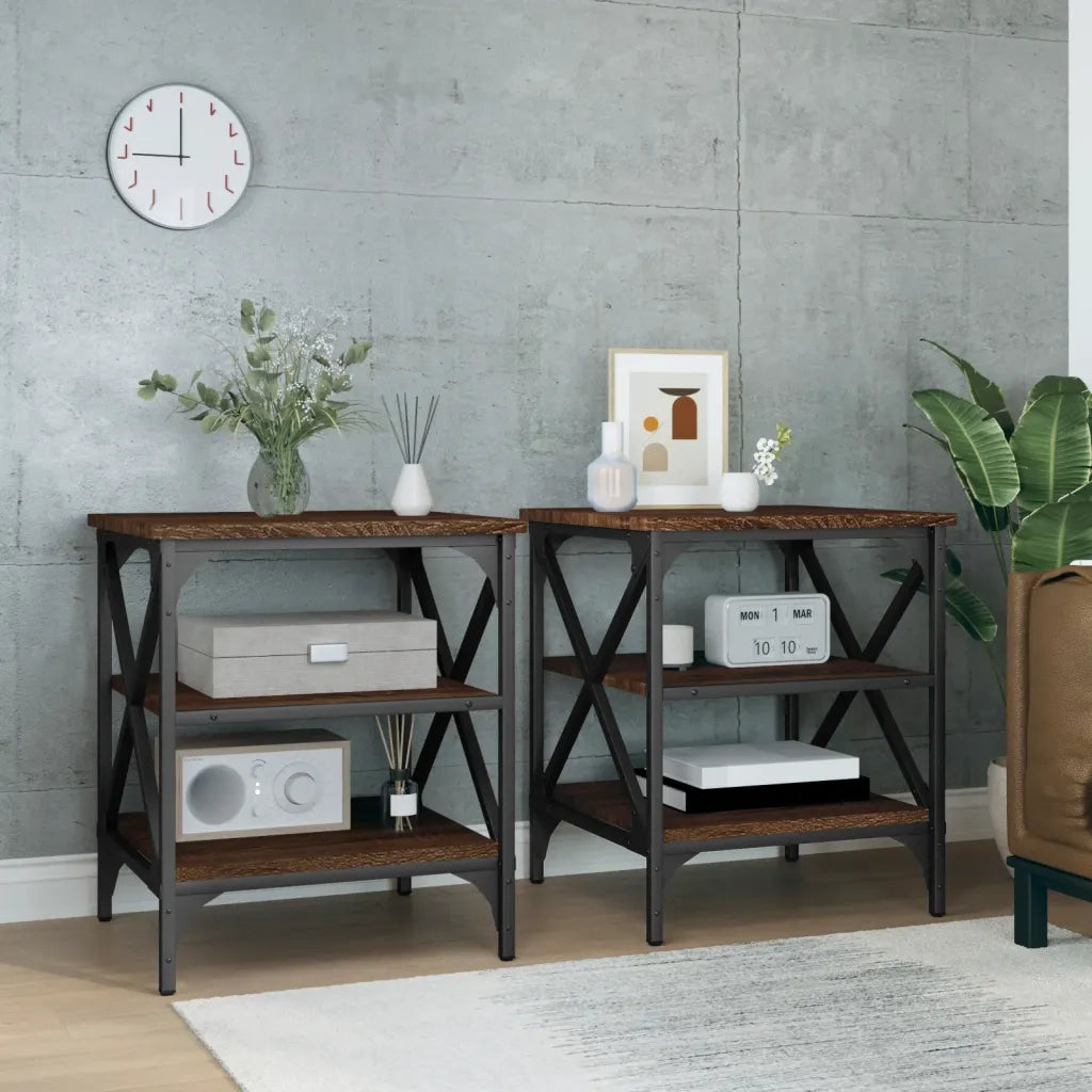 Tavolini 2 pz | Tavolo laterale Rovere Marrone 40x42x50 cm in Legno Multistrato