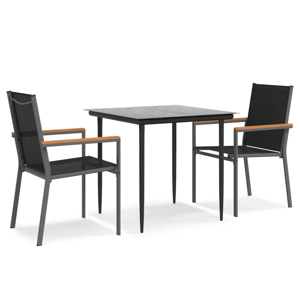 Set da Pranzo da Giardino 3 pz | Set Salotto da Giardino Nero in Textilene e Acciaio