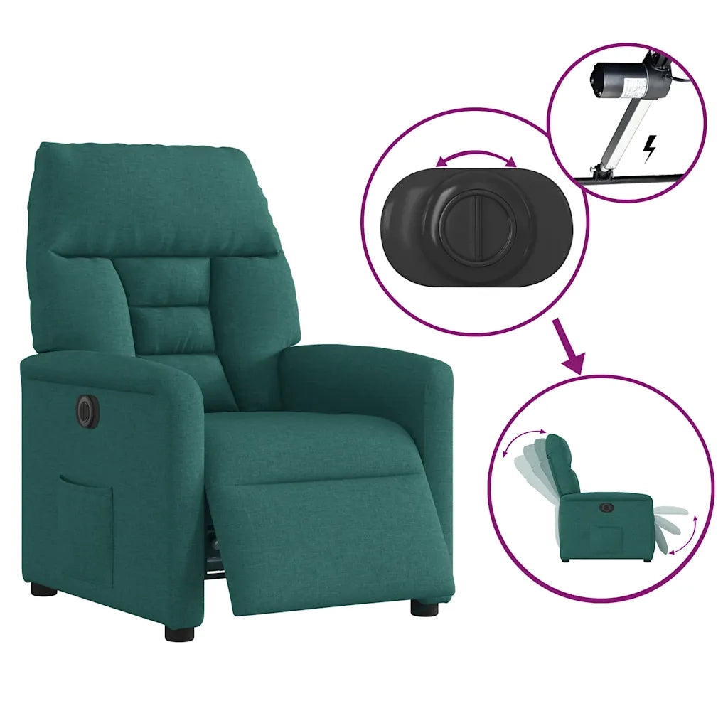 Poltrona Elettrica Reclinabile Verde Scuro in Tessuto 3303018
