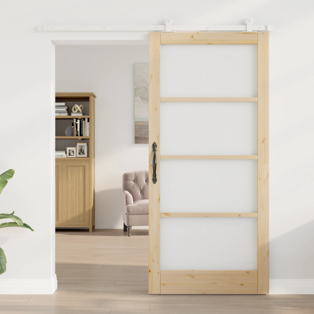 Porta Scorrevole  con Set di Componenti 'ORKDAL'Legno Massello e Vetro