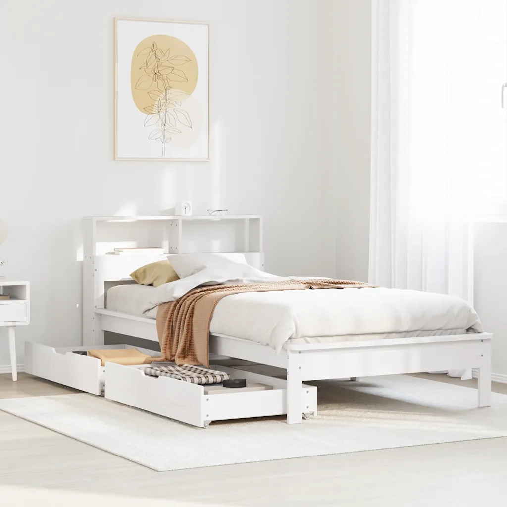 Letto Libreria senza Materasso Bianco 100x200 cm Legno di Pino 3309816