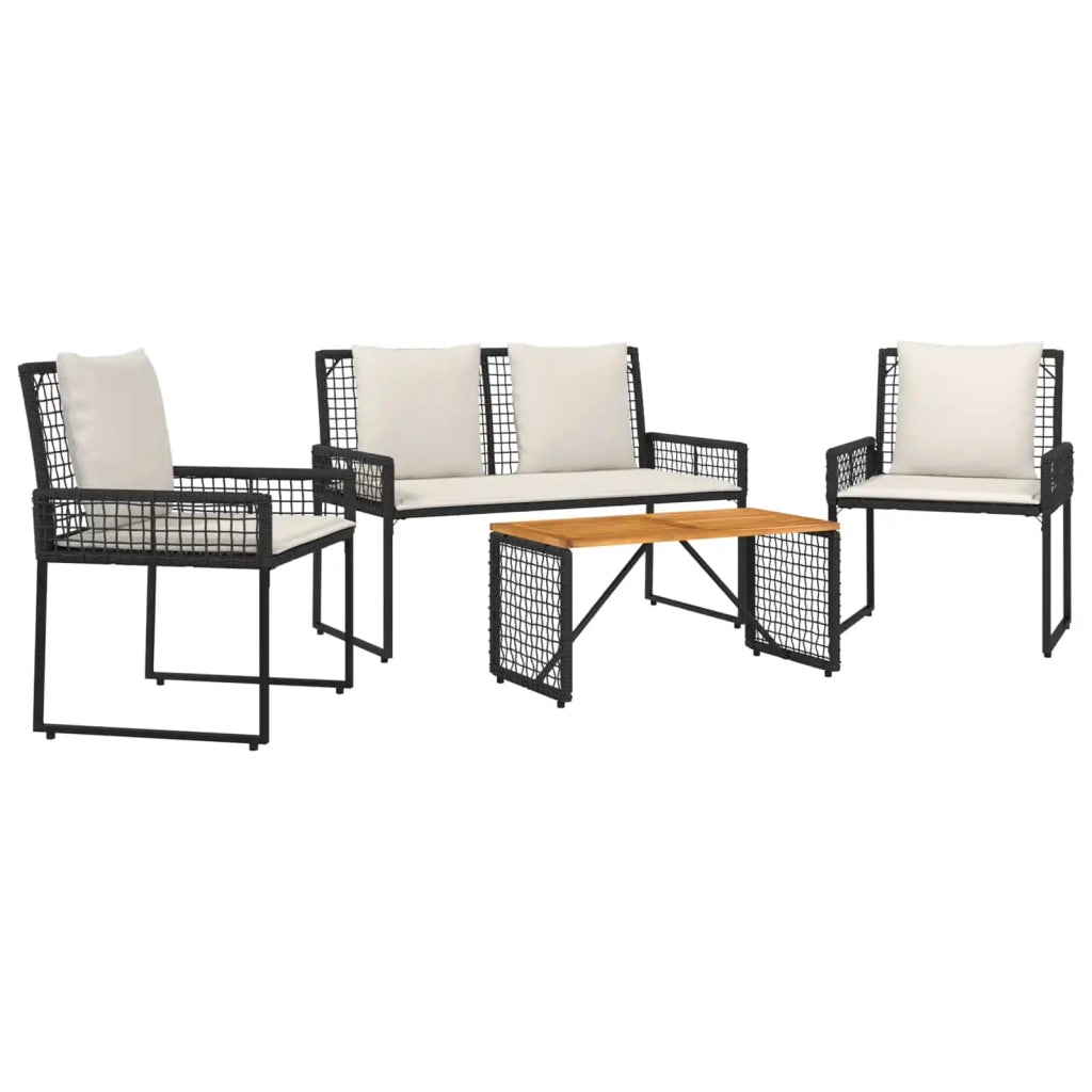 Set di Mobili da Esterno con cuscino 4 pcs Nero e Bianco Crema 42025166