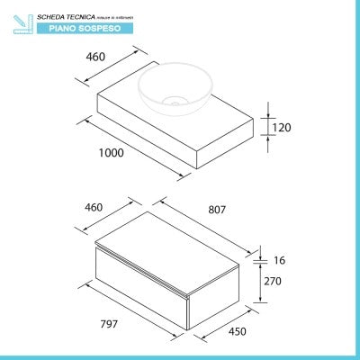 Composizione bagno con mensolone 100 cm e cassettiera sospesa 80 cm in noce maya - Sumo