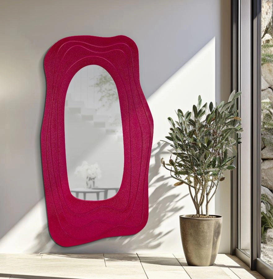 Specchio da Muro Dafne Fuxia 90x4x165 cm in MDF e Specchio Fucsia