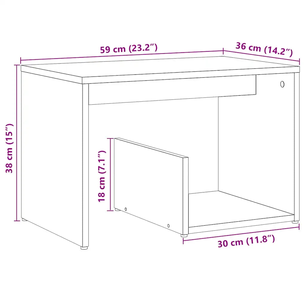 Tavolino Rovere Artigianale 59x36x38 cm in Legno Multistrato 856541