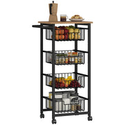 Carrello da Cucina con 4 Cestini Estraibili ¨C Xylo ¨C Acciaio e Legno Rovere 49.5x31x91cm