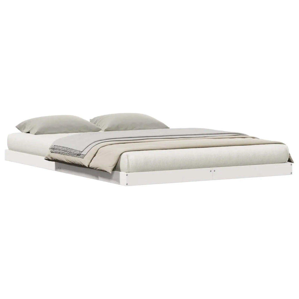 Struttura letto a terra Bianco 160 x 210 cm Pino massello 869741