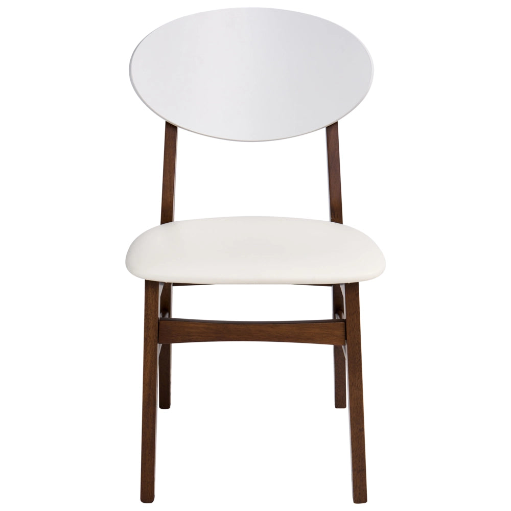 Set di 2 sedie da pranzo con struttura in legno di gomma marrone e seduta in ecopelle bianco sporco senza braccioli design scandinavo