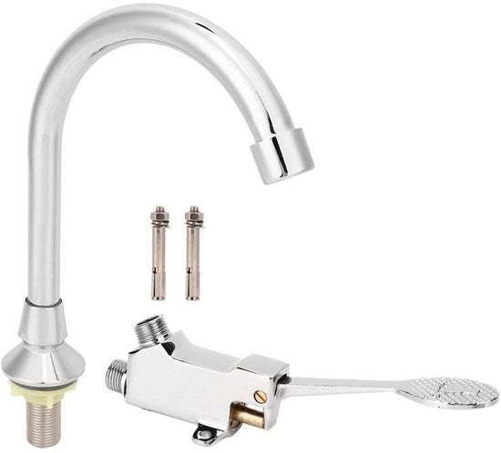 Accessori per Laboratorio - Set di Rubinetto con Pedaliera - Rubinetto con Pedaliera per Lavabo - Materiale Duro in Ottone/ABS - Progettato per la Igiene - Installazione Facile - Set di Rubinetto