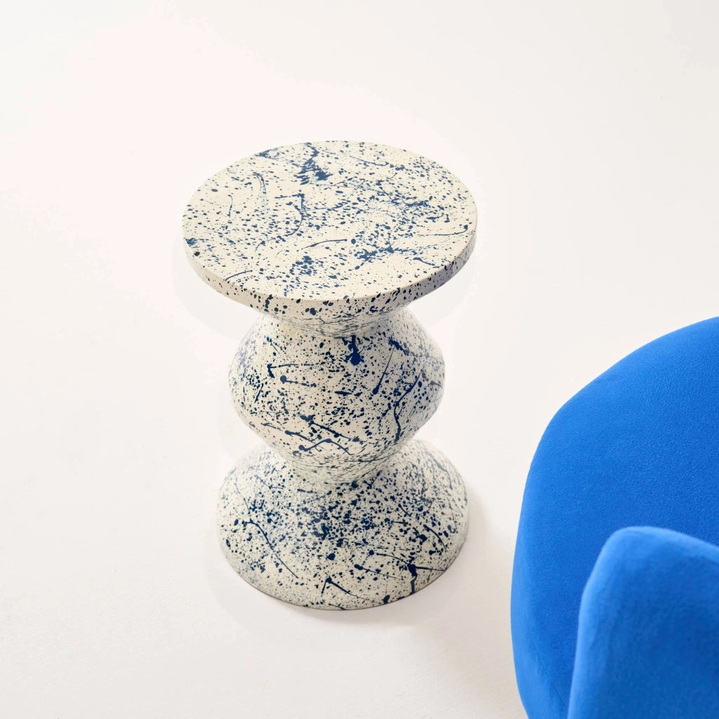 Tavolino da divano in acciaio smaltato, motivo maculato, 47cm, blu
