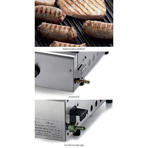 Ompagrill 31332 Plancha Double Piastra di Cottura Doppia a Gas in Ghisa Vetrificata 40x43 cm e 40x28 cm Acciaio Inox con Coperchio e Kit Metano colore Acciaio Inox