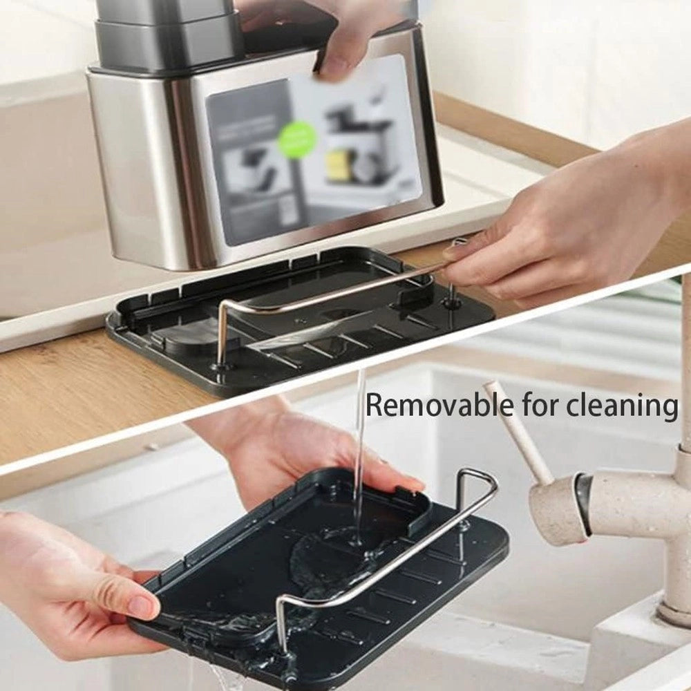 Trade Shop - Dispenser Di Sapone Cucina Da Appoggio Manuale In Acciaio Contenitore Da 400 Ml -