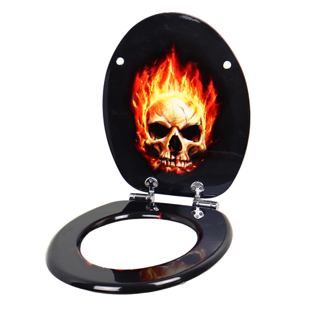 Sedile wc copri vater universale frizionato fantasia in mdf chiusura rallentata *** fantasia fire skull, confezione 1