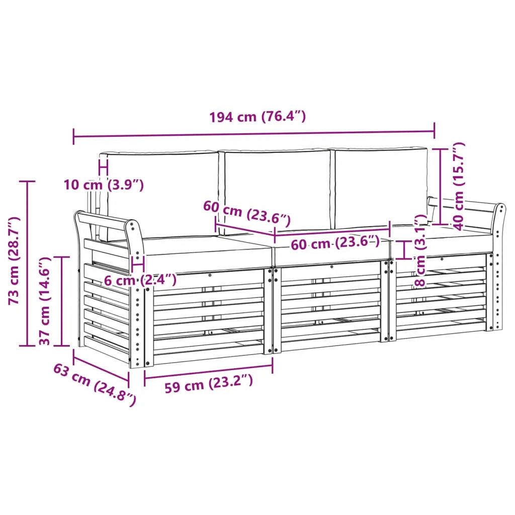 Set divani con cuscino 3 pcs Grigio Naturale e Chiaro 3374291