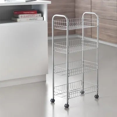 Carrello con ruote e 4 ripiani in acciaio con Polytherm argento Ascona
