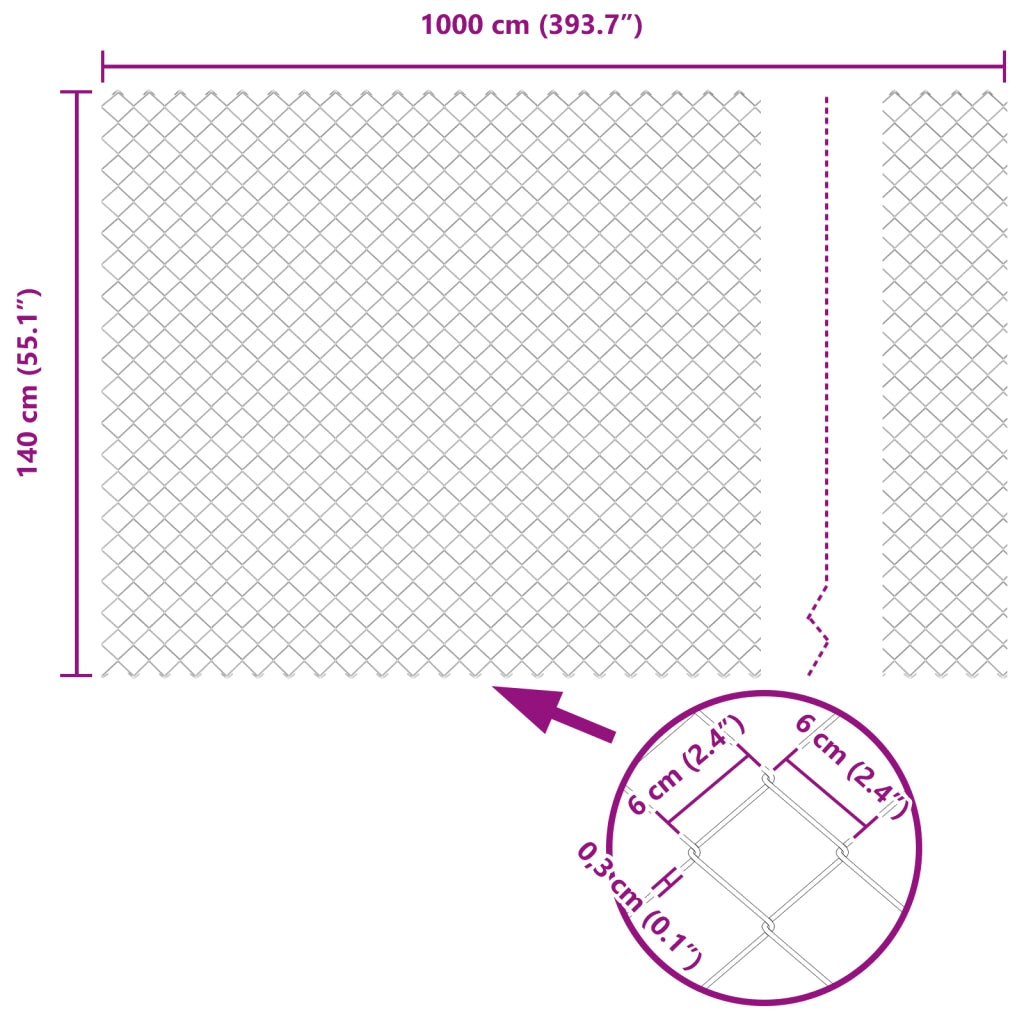 Recinzione a maglie con 7 post flangiati 1,4x10 m in acciaio zincato