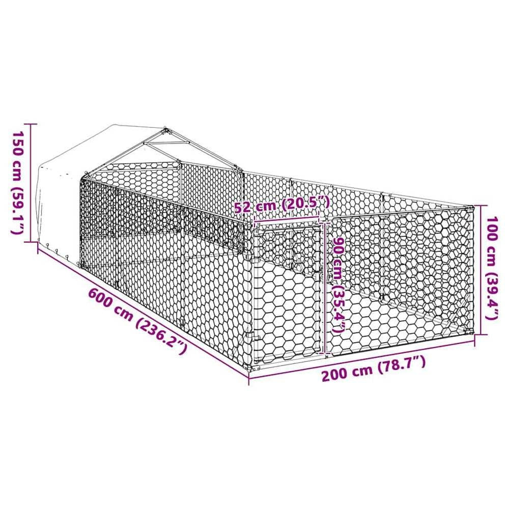 Cuccia Per Cani Da Esterno Con Recinto 6x2x1.5m Acciaio Zincato
