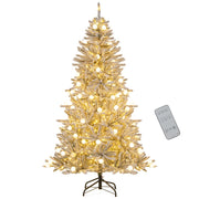 Albero pre-illuminato con 51 sfere luminose 250 luci LED bianche calde, 180 cm albero di natale artificiale innevato Argento-Alberi di Natale