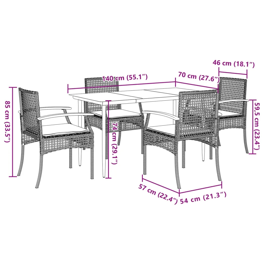 Set da Pranzo da Giardino 5 pz | Set Salotto da Giardino con Cuscini Beige in Polyrattan