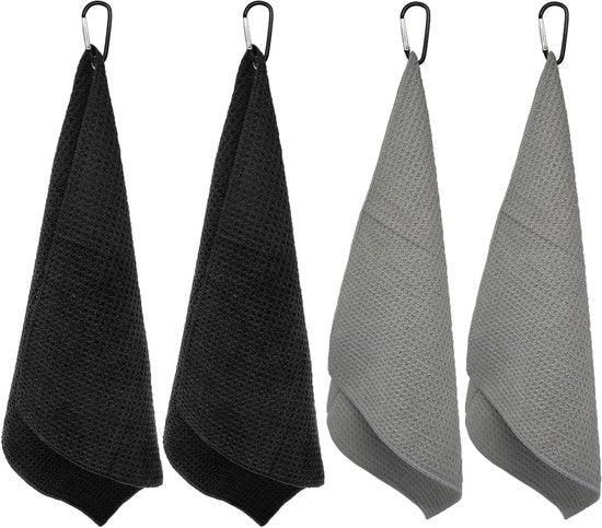 Set di 4 asciugamani per golf 30 x 30 cm - Microfibra - Fitness & Outdoor - Nero Grigio