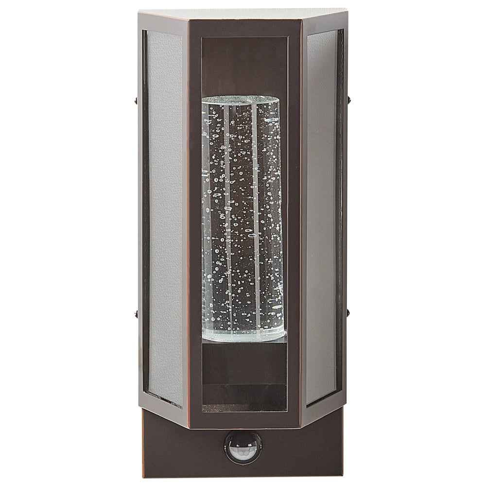 Lampada da parete esterna a LED in metallo marrone e vetro con sensore di movimento stile moderno