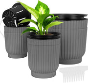 Set di vasi per piante con irrigazione automatica - 6 pezzi - 3 dimensioni - Grigio - Per interni e esterni - Vasi per fiori