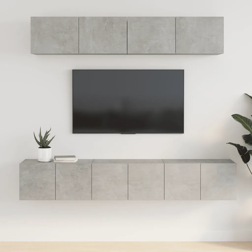 Set di Mobili Porta TV 5 pz-Set di 5 Credenza per TV Grigio Cemento in Legno Multistrato 285877