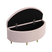 Panca contenitore imbottita con gambe in metallo; per camera o ingresso; velluto rosa; 90 x 40 x 42 cm