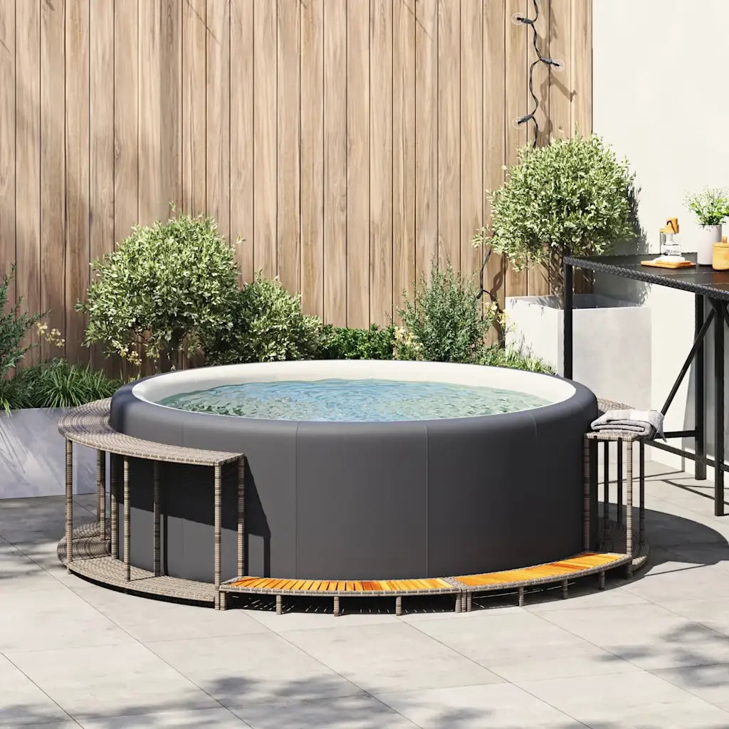 vidaXL Bordo per Vasca Spa con Portaoggetti&Gradino Polyrattan Grigio