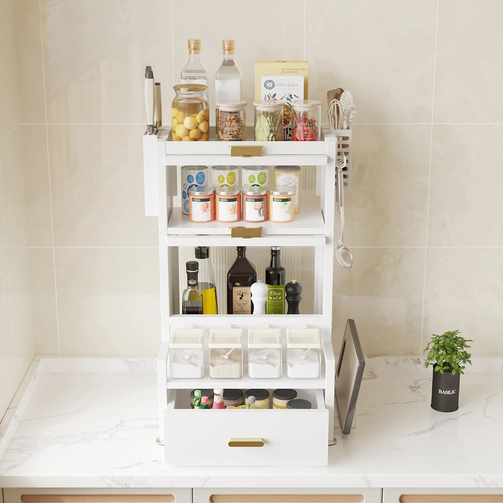 Scaffale Scaffalatura Credenza in Metallo con Doppia Vetrinetta e Cassetto Bianco