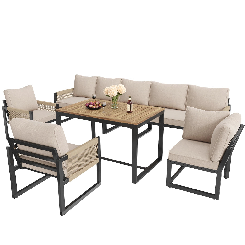 Set pranzo giardino 7-8 persone: salotto + sedute; resistente intemperie; giardino/balcone/terrazzo