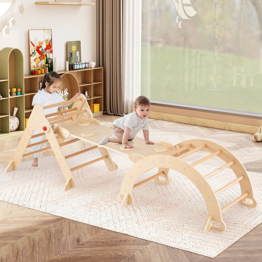 Set triangolo 7 in 1 per bambini, Palestra da interno per bambini da 3+ anni Naturale