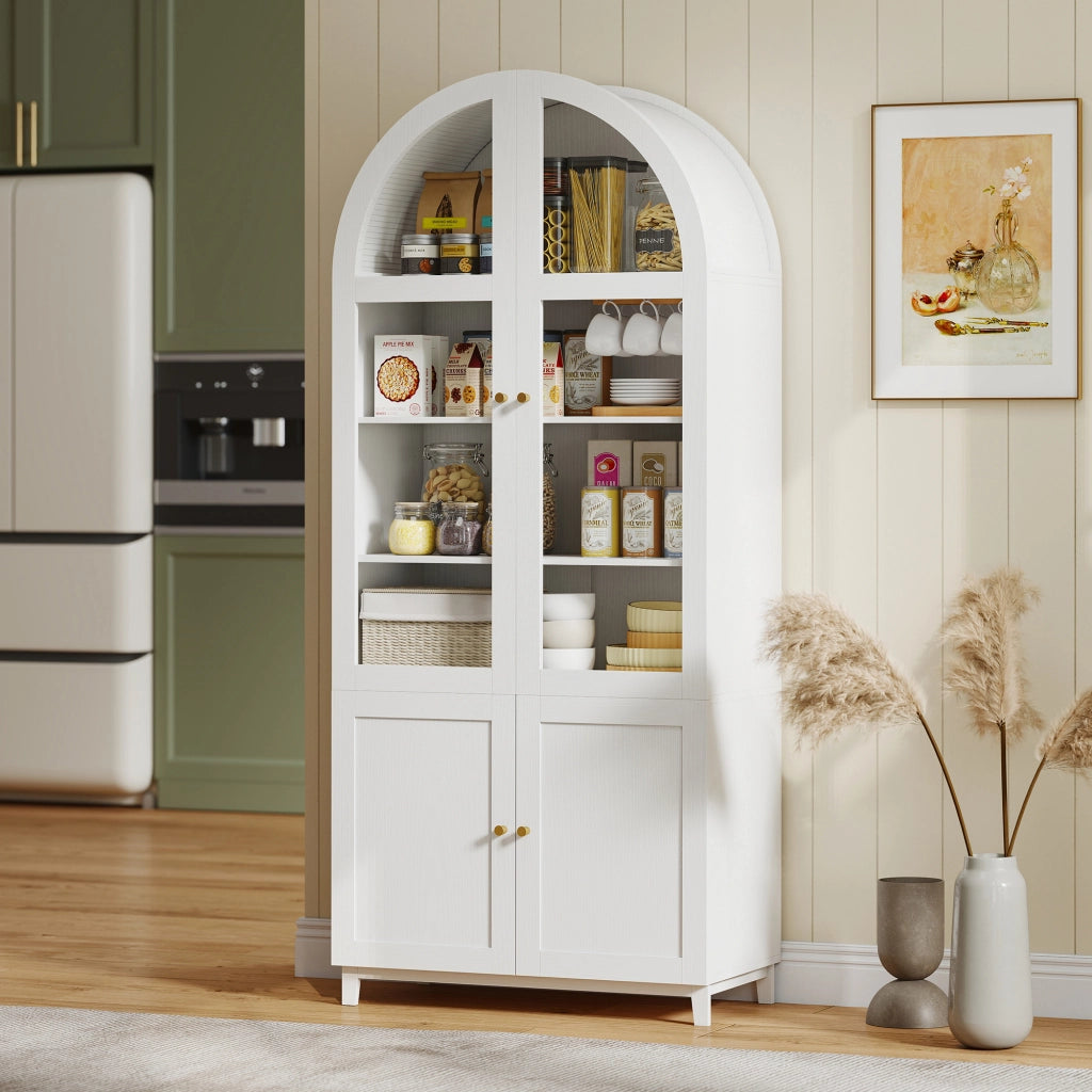 Armadio da cucina, vetrina con 4 ante di cui 2 in acrilico e ripiani regolabili ¨C zephmum ¨C 78x40x180 cm, bianco