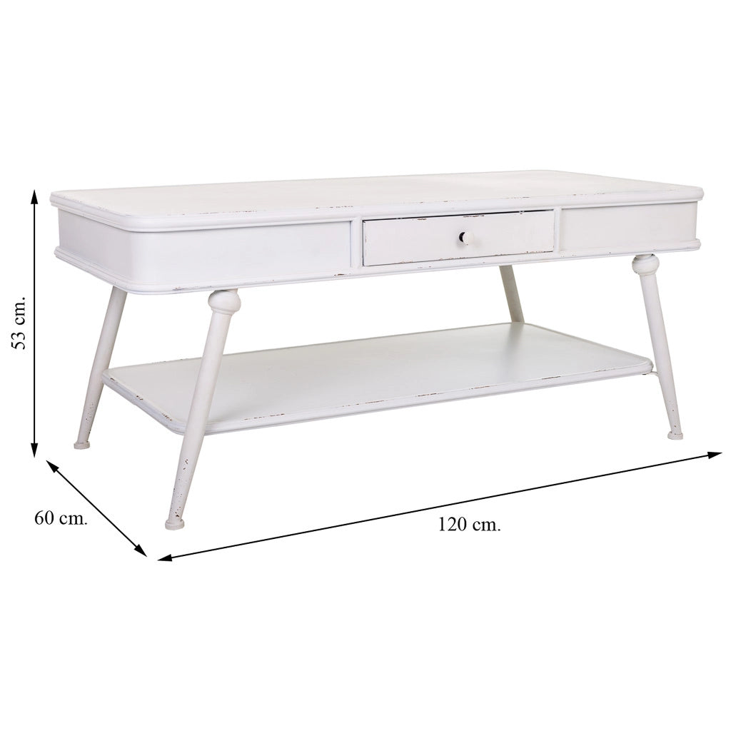 Tavolino in metallo bianco 120x60x53h