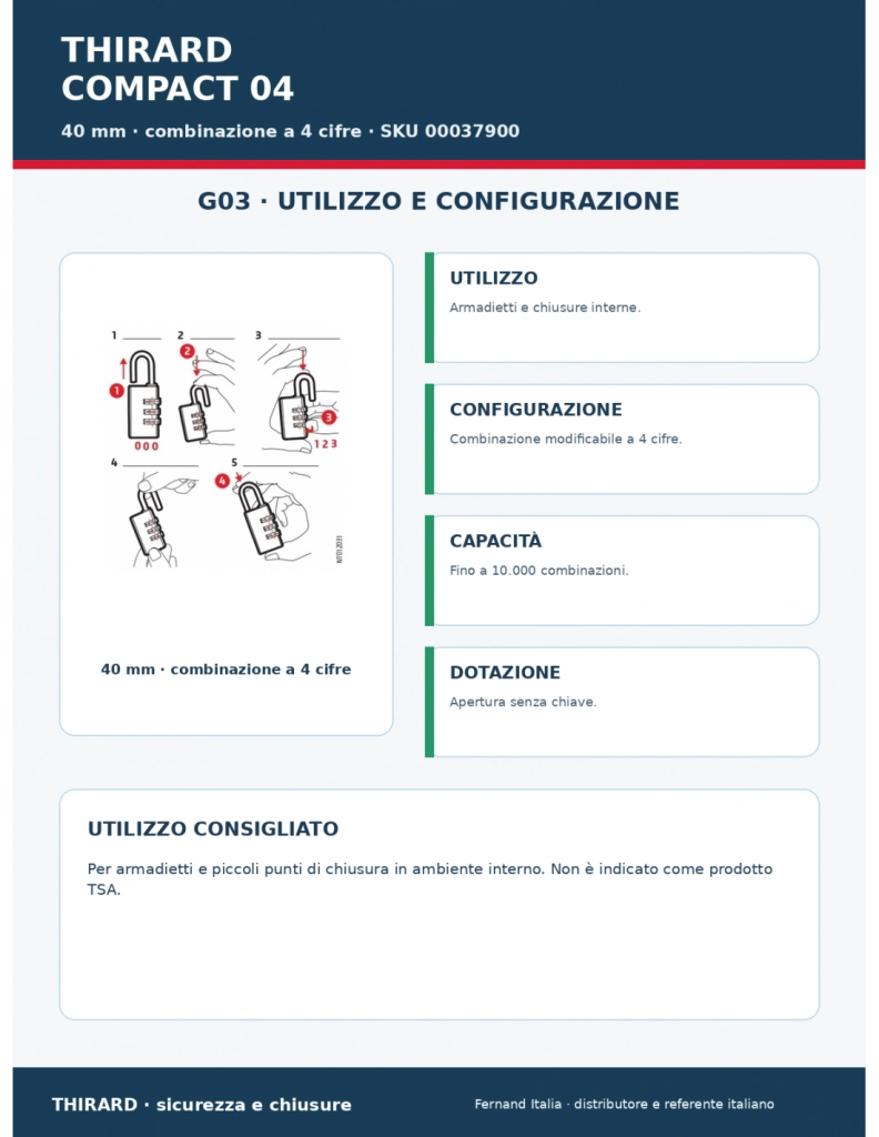 Lucchetto COMPACT 04 40 mm con combinazione modificabile – THIRARD