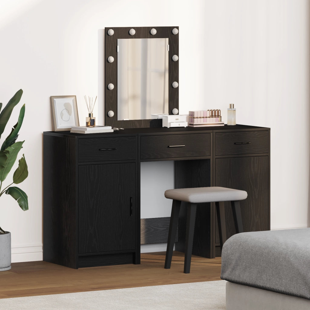 Set di Toeletta 3 Pezzi con LED Nero in Legno Ingegnerizzato