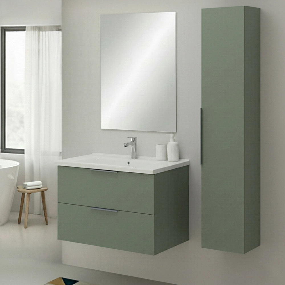 Colonna bagno sospesa 150 cm verde opaco con anta soft close Elva