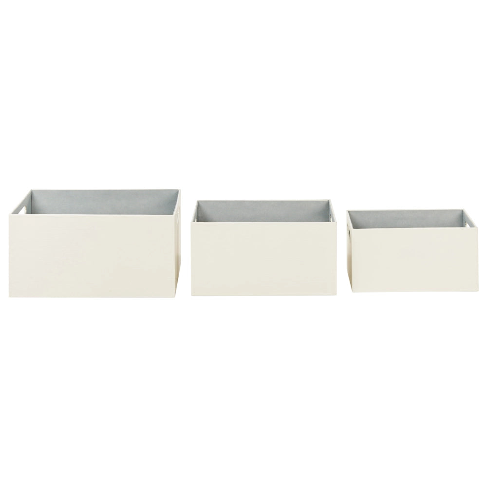 Set di 3 cesti portaoggetti con manici in ecopelle beige